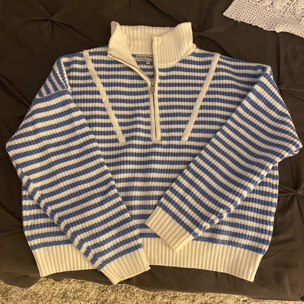 Grey Bandit Blue & White Striped Half-Zip Sweater - Picture 4 of 6